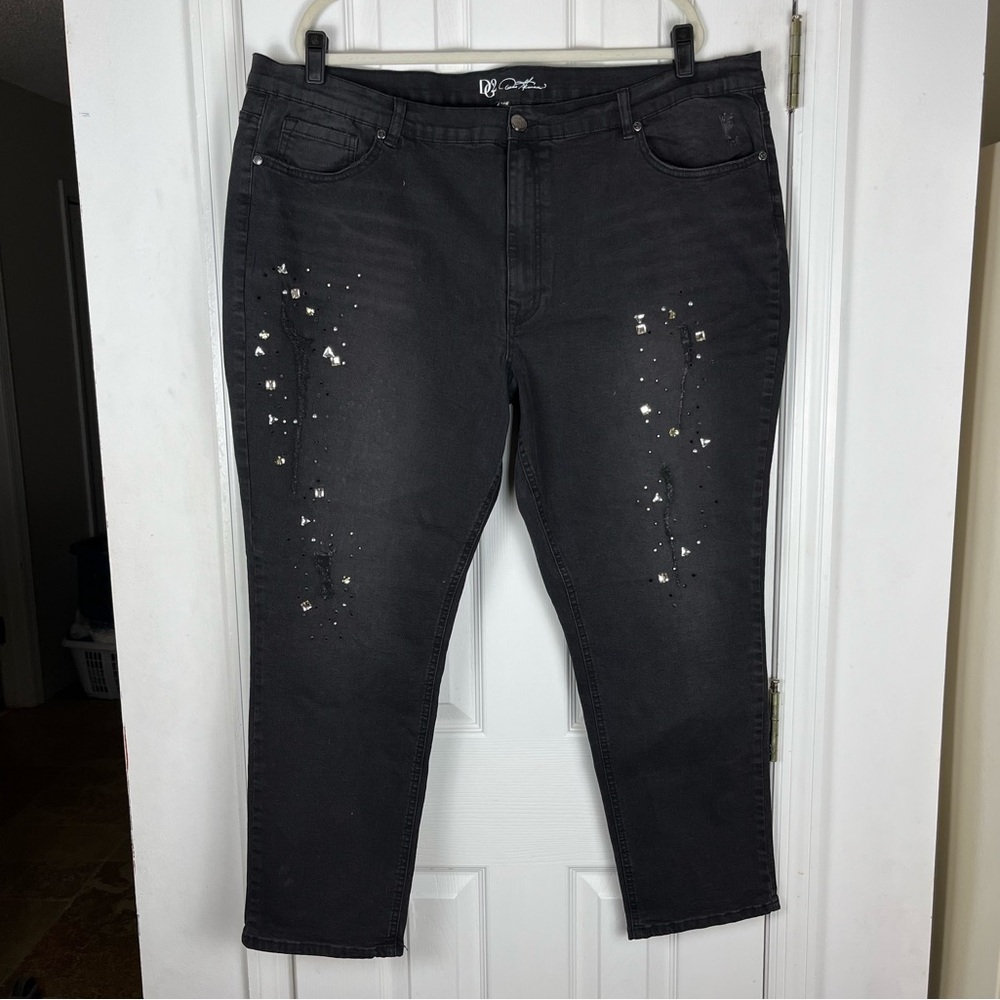 DG2 Diane Gilman Black Stretch Denim Gemstone Embellished Jeans
